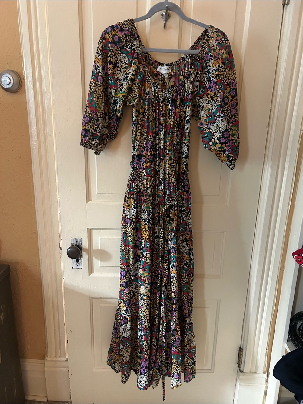 Apiece Apart Black Multi Floral Smocked Maxi Dress S